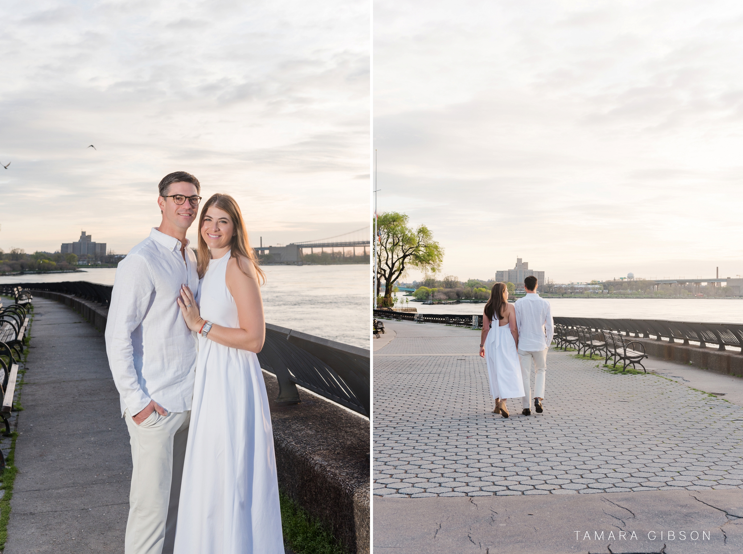 Couple walking during at Carl Schurz Park Engagement Session 