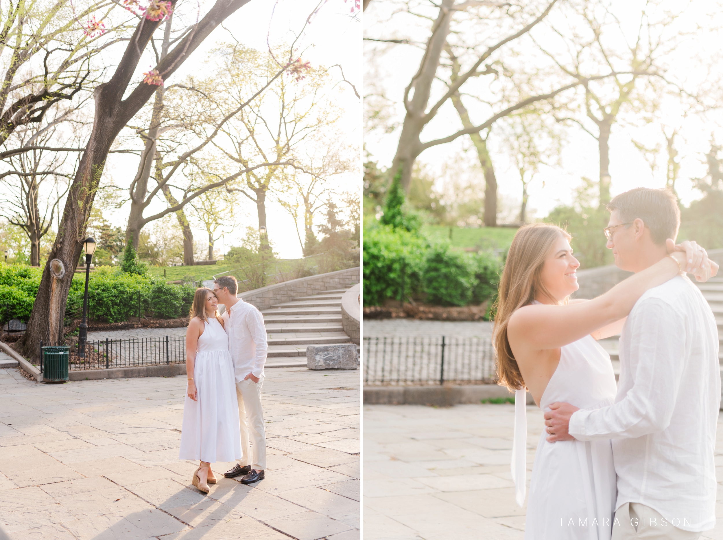 Collage of Couple at Carl Schurz Park during NYC Engagement Session