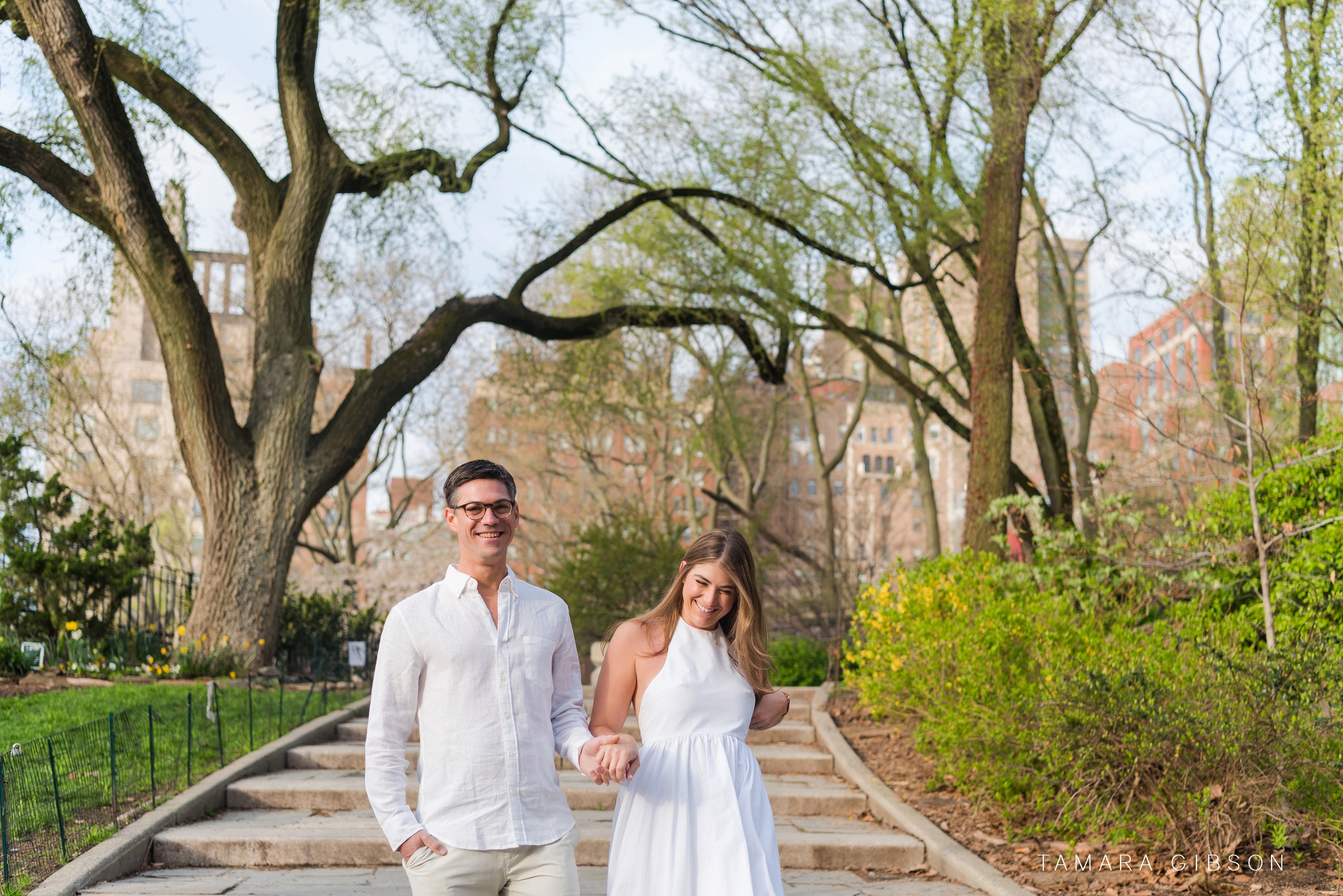 Couple at Carl Schurz park during NYC Engagement Session