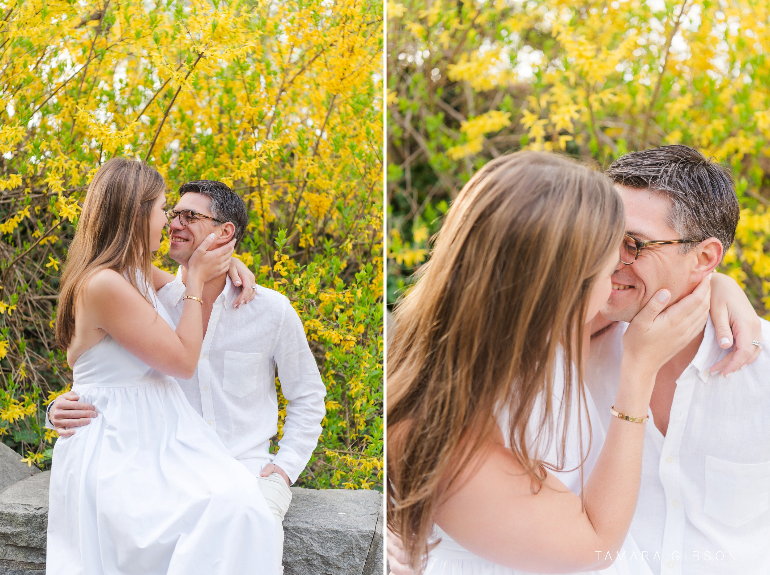 Collage of Couple sitting on rock during NYC Engagement Session