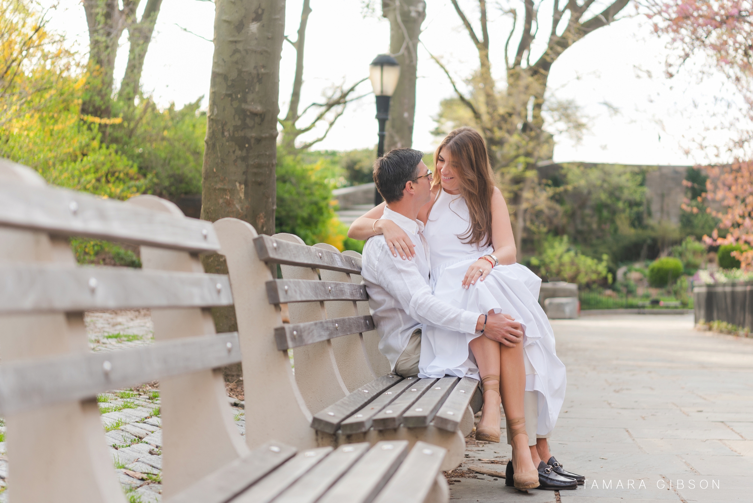 Couple on Park Bench during NYC Engagement Session