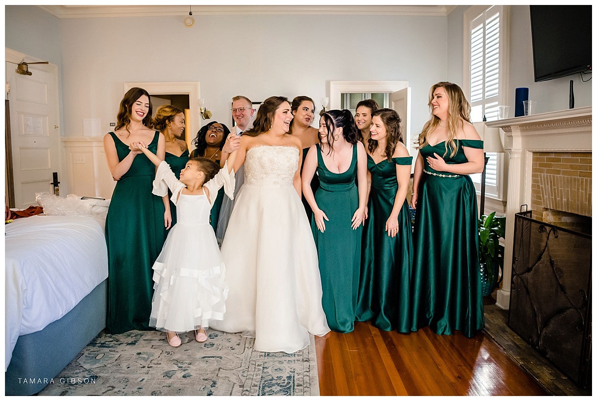 Bride's first look with Bridesmaids